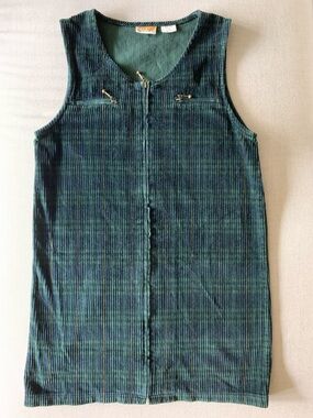 Corduroy Jumper 100% cotton zip-up green and yellow pinstriped